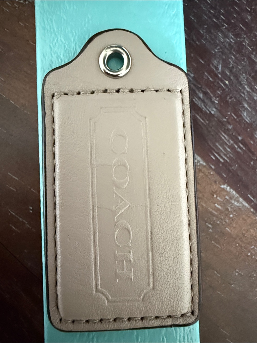 COACH Beige Leather Bag Tag with Metal Grommet